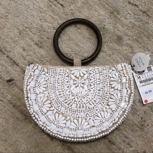 NWT Zara White Beaded Bag Clutch seashell-like